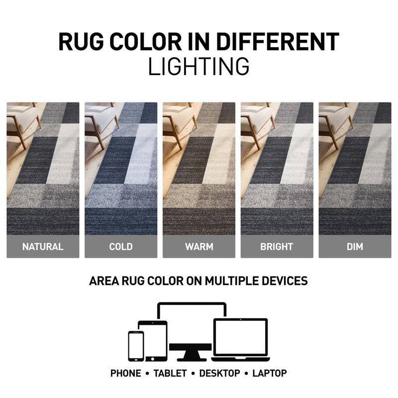 Rugshop Modern Boxes Design Non-Slip (Non-Skid) Runner Rug 2' x 10' Gray - Image 5